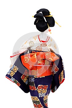 Back view of a traditional Japanese doll