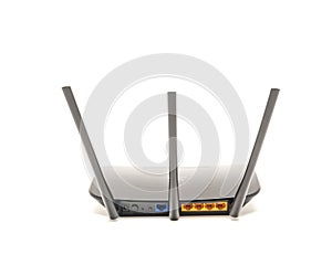 Back view of wireless router cable modem isolated on white background