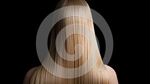 Back View of Woman with Beautiful Shiny Blonde Hair on Black