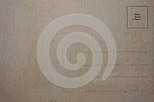 Back of vintage blank postcard with space for text