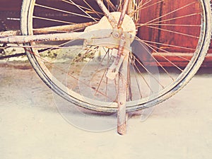 Back wheel of old bicycle parking