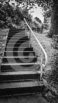 Back and white levelled stairs in Prince Rupert British Columbia. Concrete stairway