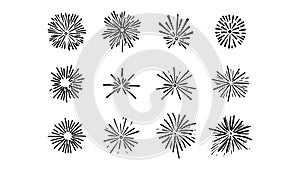 Back and white Set of firework icon. Decoration design anniversary and celebration abstract star explosion. Element event and