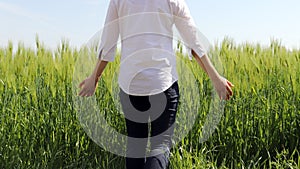 Spring barley fields and people.