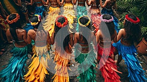 Back of women dancers at Barranquilla Carnival in Colombia
