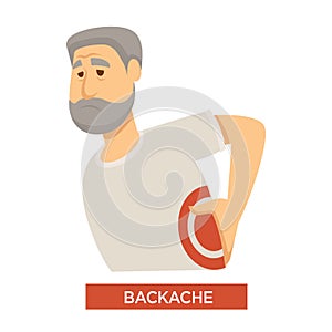 Backache symptom concept with old person touching his back in pain