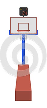 Backboard of basketball game, hoop and scores