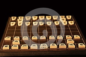 Backboard and pieces of Shogi