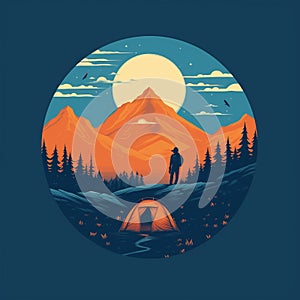 Backcountry Camping Print With Warm Retro Visuals And Fisheye Lens