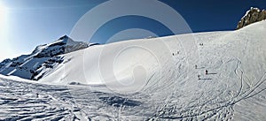 Backcountry Ski tour on the Clariden in Glarus Uri. Skitour over the glacier in the Swiss Alps. Skimo mountaineering.