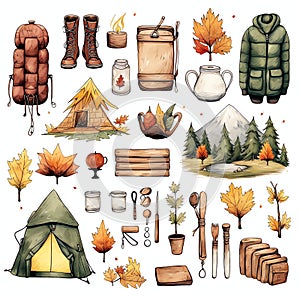 Backcountry Trip Autumn Fall watercolor illustration photo