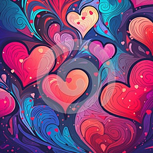 backdrop consisting of vibrant and abstract hearts in assorted colors.