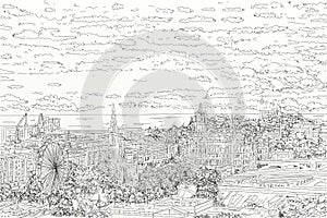 the backdrop of the Edinburgh landscape