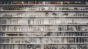 Backdrop featuring hardware store scene with assorted tools.AI Generated