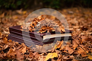 backdrop of a kjv bible on a pile of dry leaves