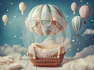 Backdrop for newborn photography with air balloon. Ai generated image