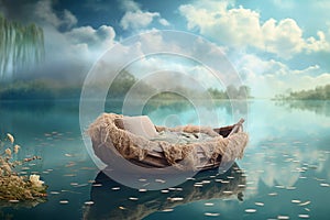 Backdrop for newborn photography with boat. Ai generated image