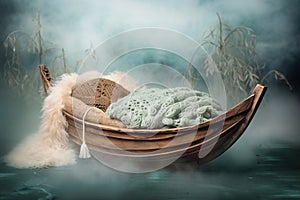 Backdrop for newborn photography with boat. Ai generated image