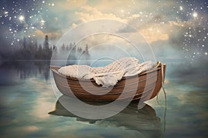 Backdrop for newborn photography with boat. Ai generated image