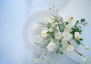 Backdrop with white flower. Wedding decor ,copy space.