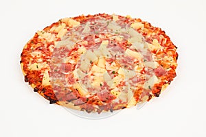 Backed pizza with pinapple and ham