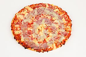 Backed pizza with pinapple and ham