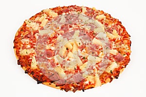 Backed pizza with pinapple and ham
