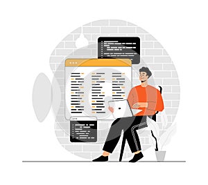 Backend development coding and programming. Programmer and engineering write code. Software developer. Illustration