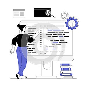 Backend development coding and programming. Web developer creating program code on monitor screen. Vector