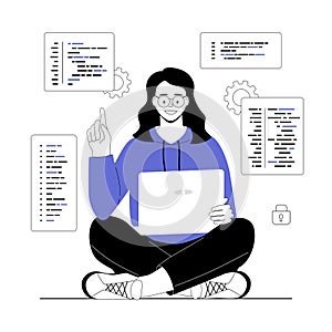 Backend development and programming. Programmer coding and testing program code, creating apps, working on computer.