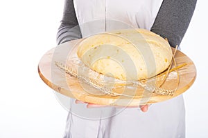 Backer with bread dough