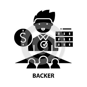 backer icon, black vector sign with editable strokes, concept illustration