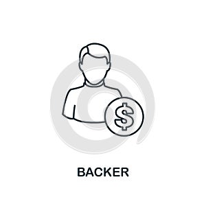 Backer outline icon. Thin line element from crowdfunding icons collection. UI and UX. Pixel perfect backer icon for web