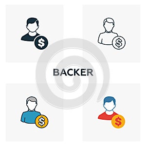 Backer outline icon. Thin line element from crowdfunding icons collection. UI and UX. Pixel perfect backer icon for web design,