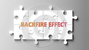 Backfire Effect complex like a puzzle - pictured as word backfire effect on a puzzle pieces