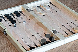 Backgammon Board Game. Wooden backgammon board