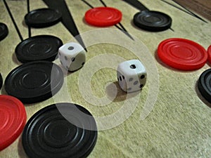 Backgammon dice and chips