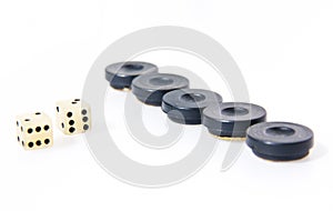 Backgammon dice and pieces