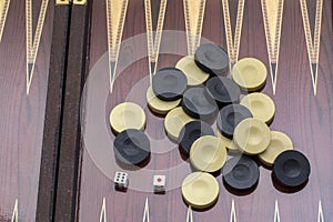 Backgammon game with two dice, with space for text or image