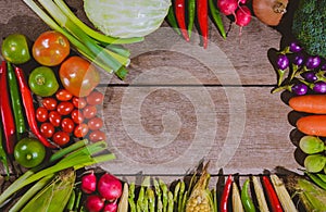 Backgroud of fresh food tasty and healthy varis vegetables are on the wooden table