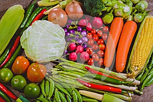 Backgroud of fresh food tasty and healthy varis vegetables are on the wooden table