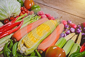 Backgroud of fresh food tasty and healthy varis vegetables are on the wooden table