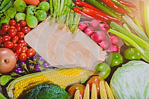 Backgroud of fresh food tasty and healthy varis vegetables are on the wooden table