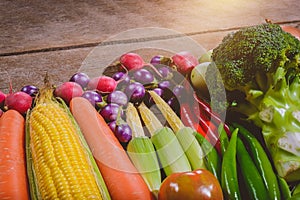 Backgroud of fresh food tasty and healthy varis vegetables are on the wooden table