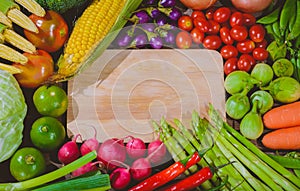 Backgroud of fresh food tasty and healthy varis vegetables are on the wooden table