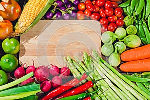 Backgroud of fresh food tasty and healthy varis vegetables are on the wooden table