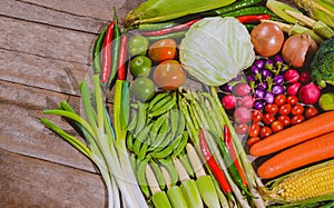 Backgroud of fresh food tasty and healthy varis vegetables are on the wooden table