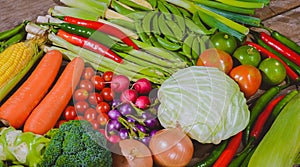 Backgroud of fresh food tasty and healthy varis vegetables are on the wooden table