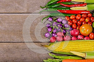 Backgroud of fresh food tasty and healthy varis vegetables are on the wooden table