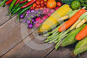 Backgroud of fresh food tasty and healthy varis vegetables are on the wooden table